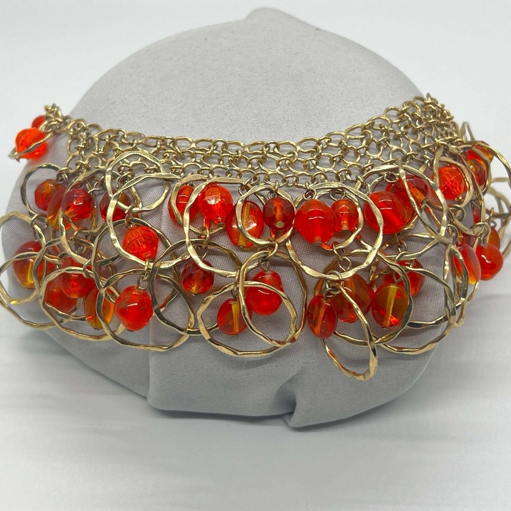 Necklace Vintage Red Gem Gold Tone Statement Necklace EUC Bib Collar Accessories